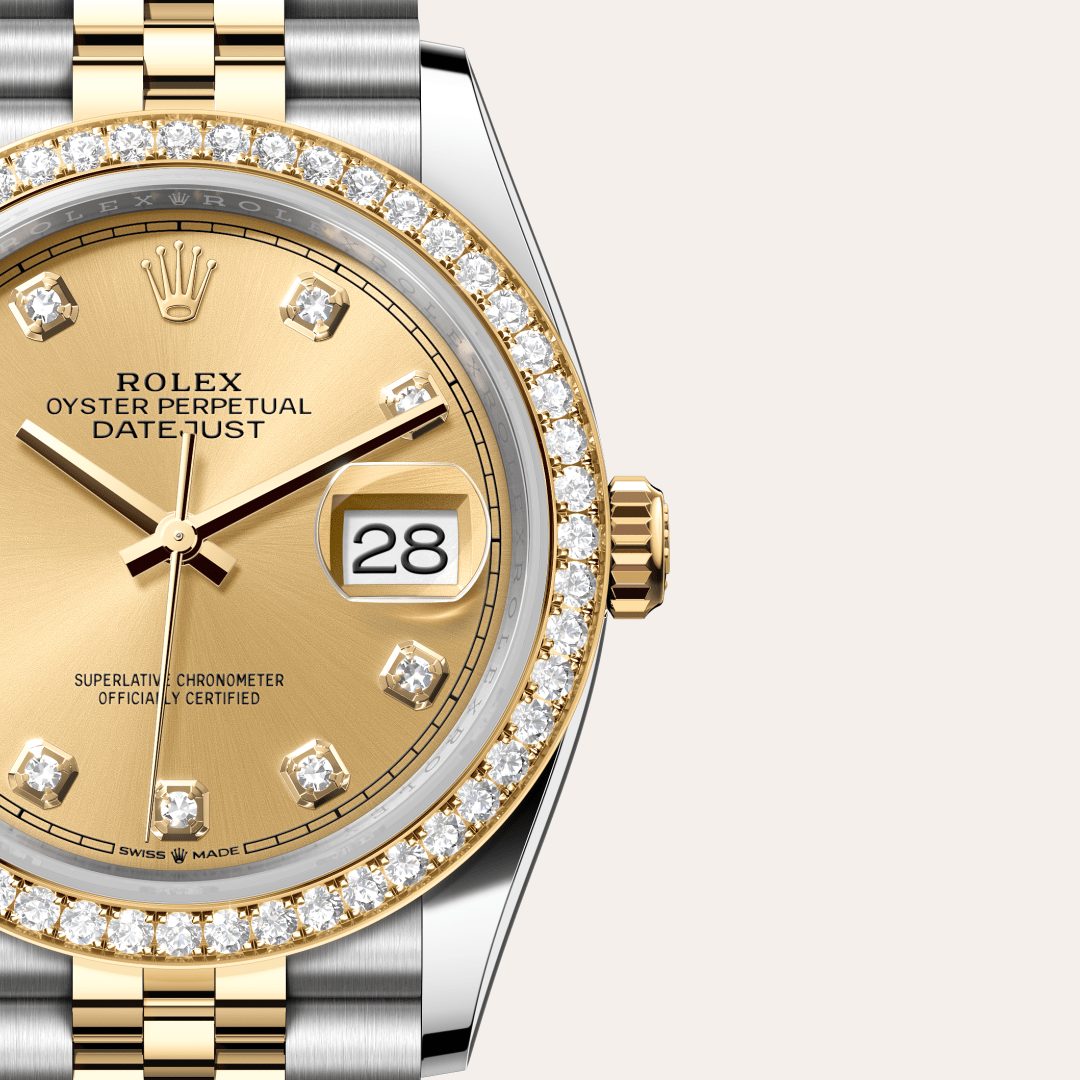 Rolex Datejust 36 Oyster, 36 mm, Oystersteel çelik, sarı altın ve pırlanta M126283RBR-0003