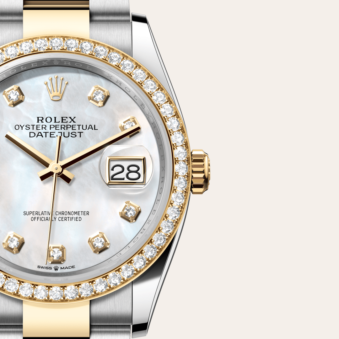 Rolex Datejust 36 Oyster, 36 mm, Oystersteel çelik, sarı altın ve pırlanta M126283RBR-0010