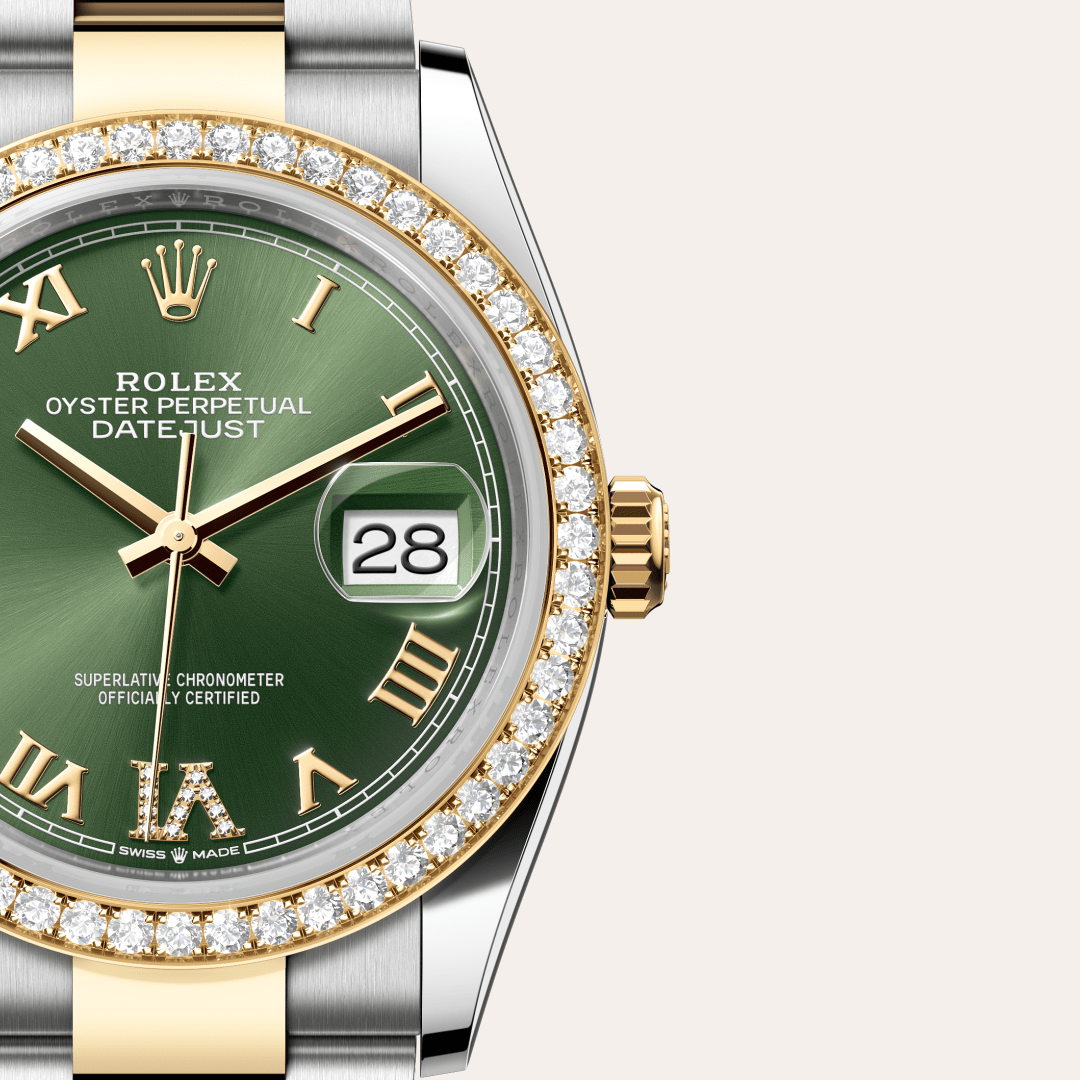 Rolex Datejust 36 Oyster, 36 mm, Oystersteel çelik, sarı altın ve pırlanta M126283RBR-0012
