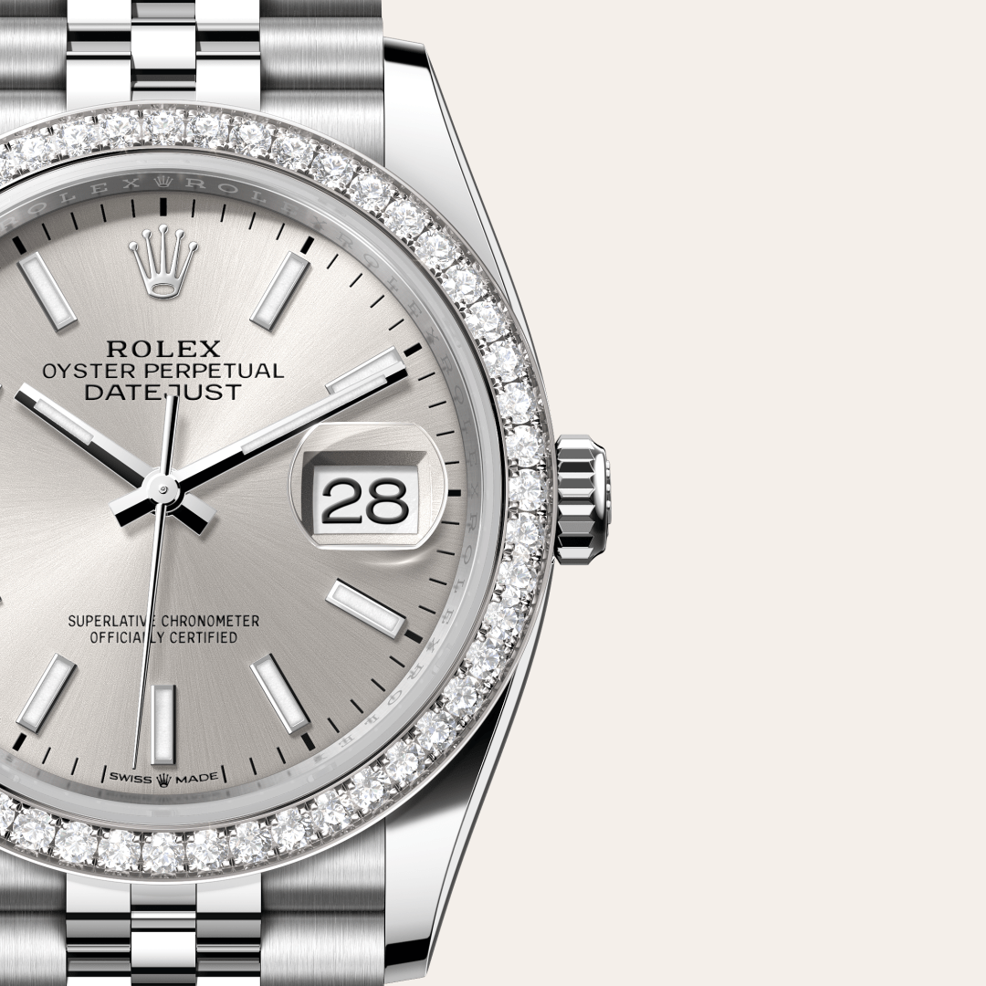 Rolex Datejust 36 Oyster, 36 mm, Oystersteel çelik, beyaz altın ve pırlanta M126284RBR-0005