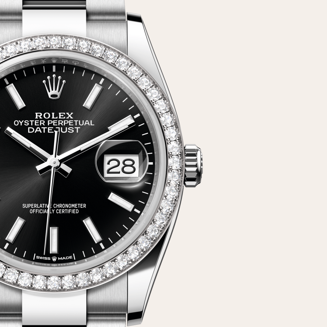 Rolex Datejust 36 Oyster, 36 mm, Oystersteel çelik, beyaz altın ve pırlanta M126284RBR-0008