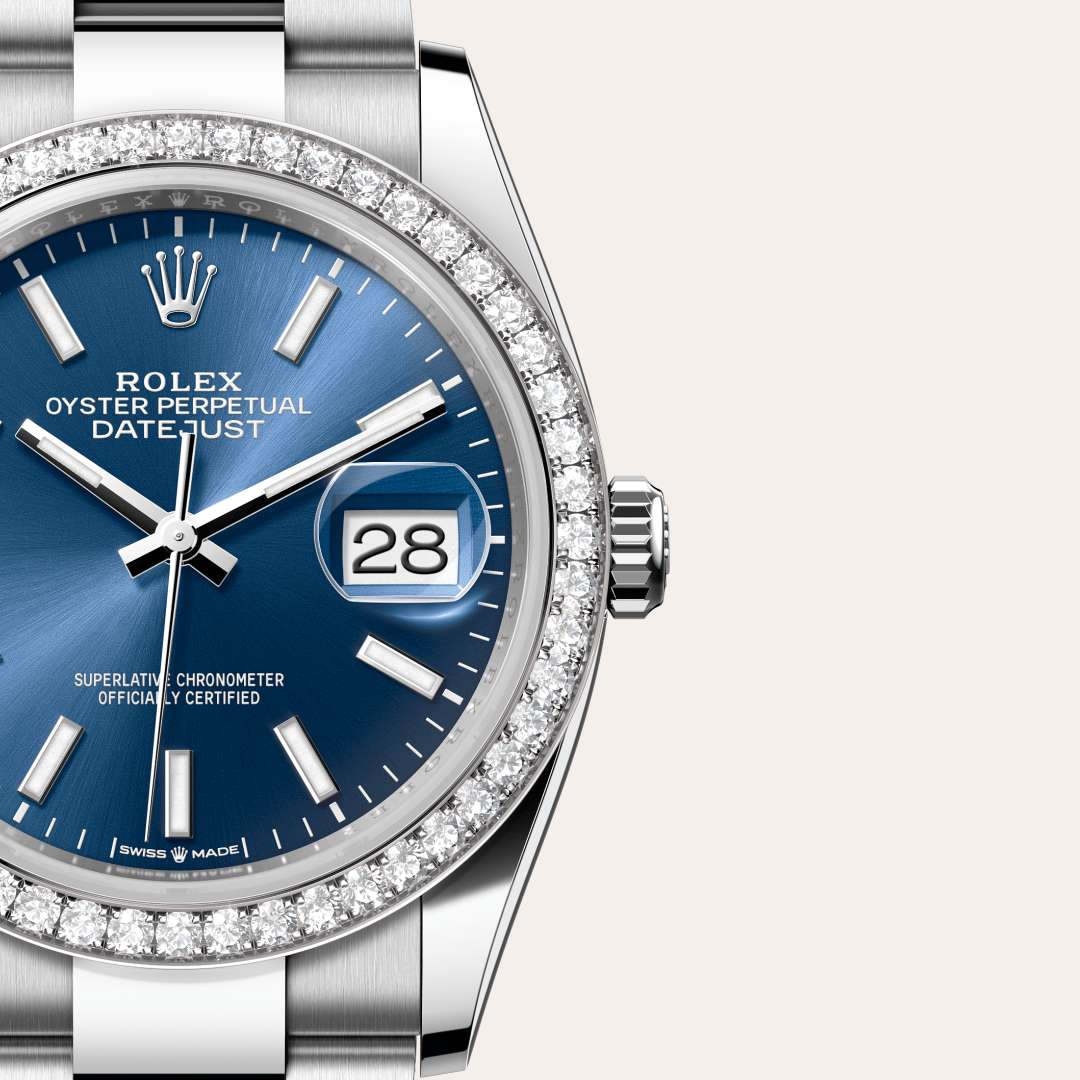 Rolex Datejust 36 Oyster, 36 mm, Oystersteel çelik, beyaz altın ve pırlanta M126284RBR-0010