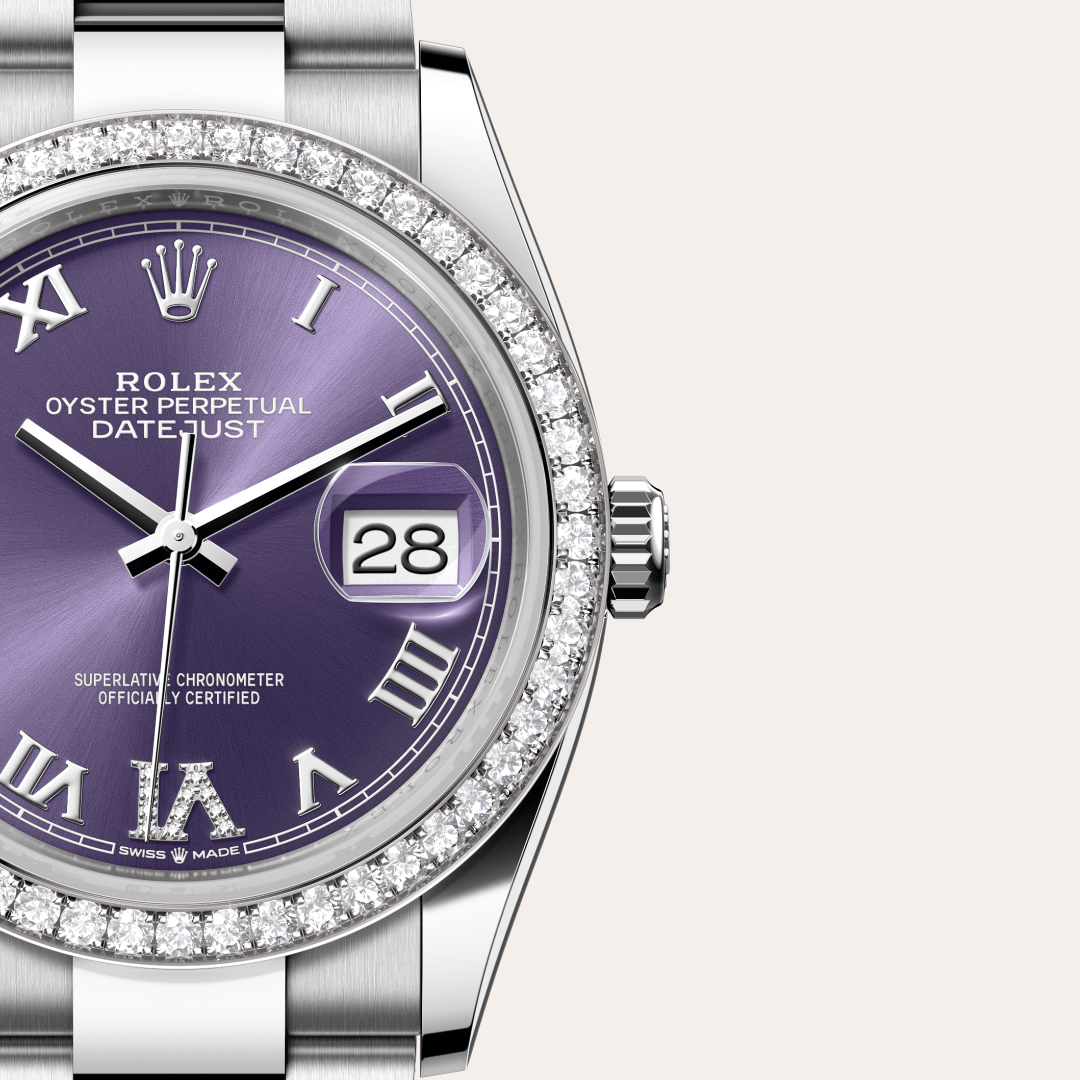 Rolex Datejust 36 Oyster, 36 mm, Oystersteel çelik, beyaz altın ve pırlanta M126284RBR-0014