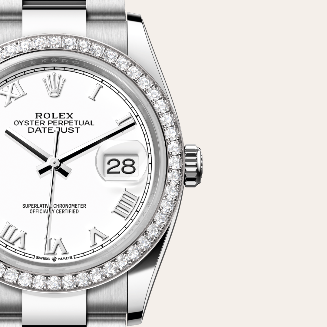 Rolex Datejust 36 Oyster, 36 mm, Oystersteel çelik, beyaz altın ve pırlanta M126284RBR-0018