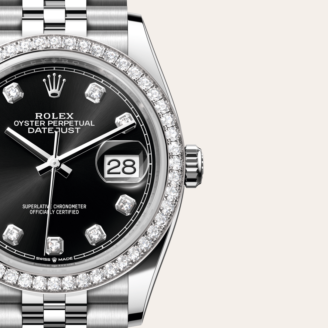 Rolex Datejust 36 Oyster, 36 mm, Oystersteel çelik, beyaz altın ve pırlanta M126284RBR-0019