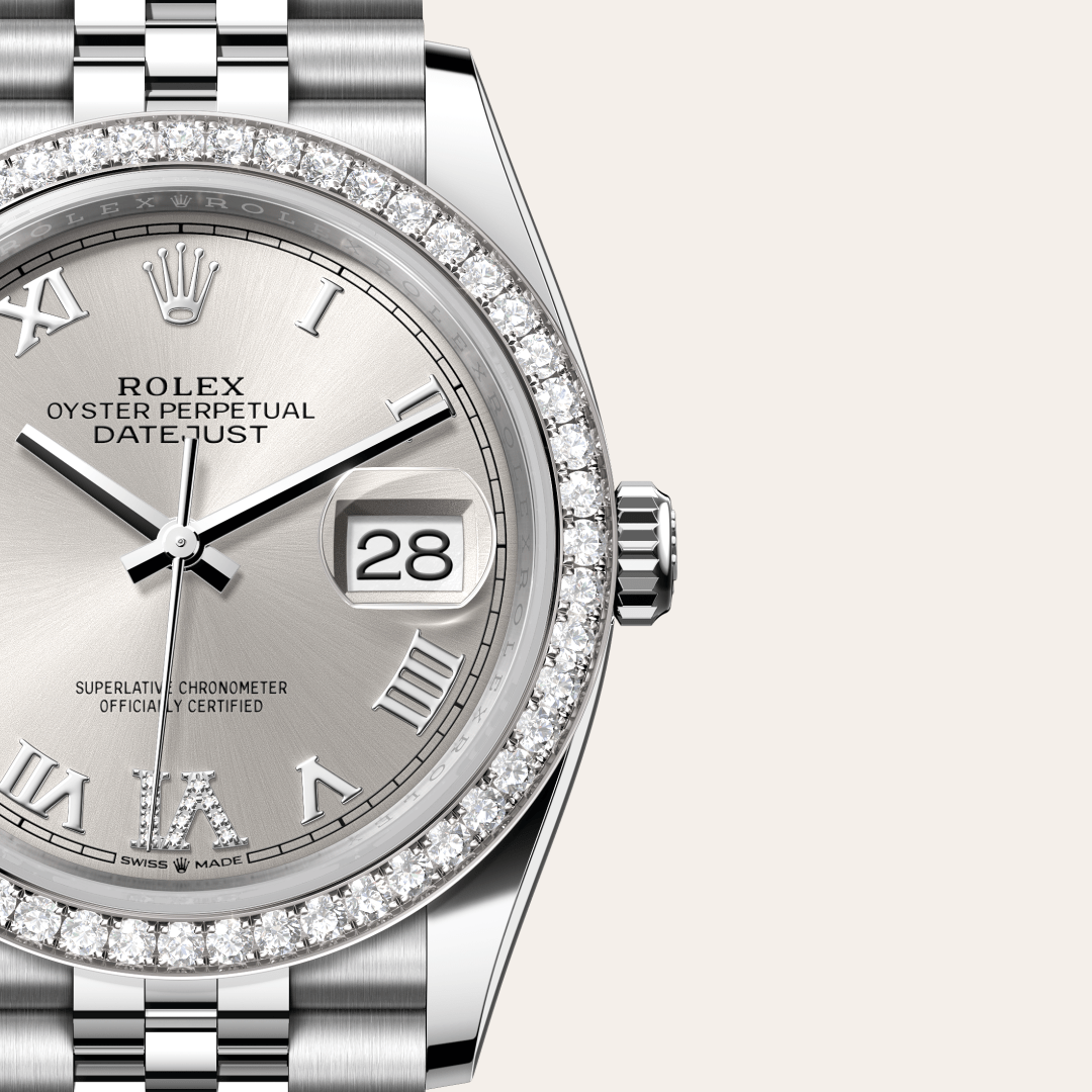 Rolex Datejust 36 Oyster, 36 mm, Oystersteel çelik, beyaz altın ve pırlanta M126284RBR-0021