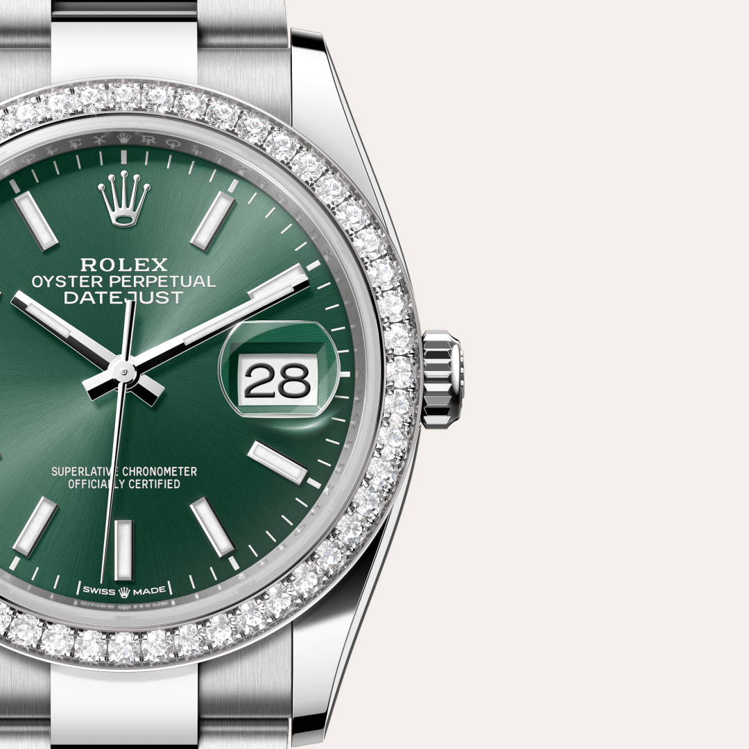 Rolex Datejust 36 Oyster, 36 mm, Oystersteel çelik, beyaz altın ve pırlanta M126284RBR-0044