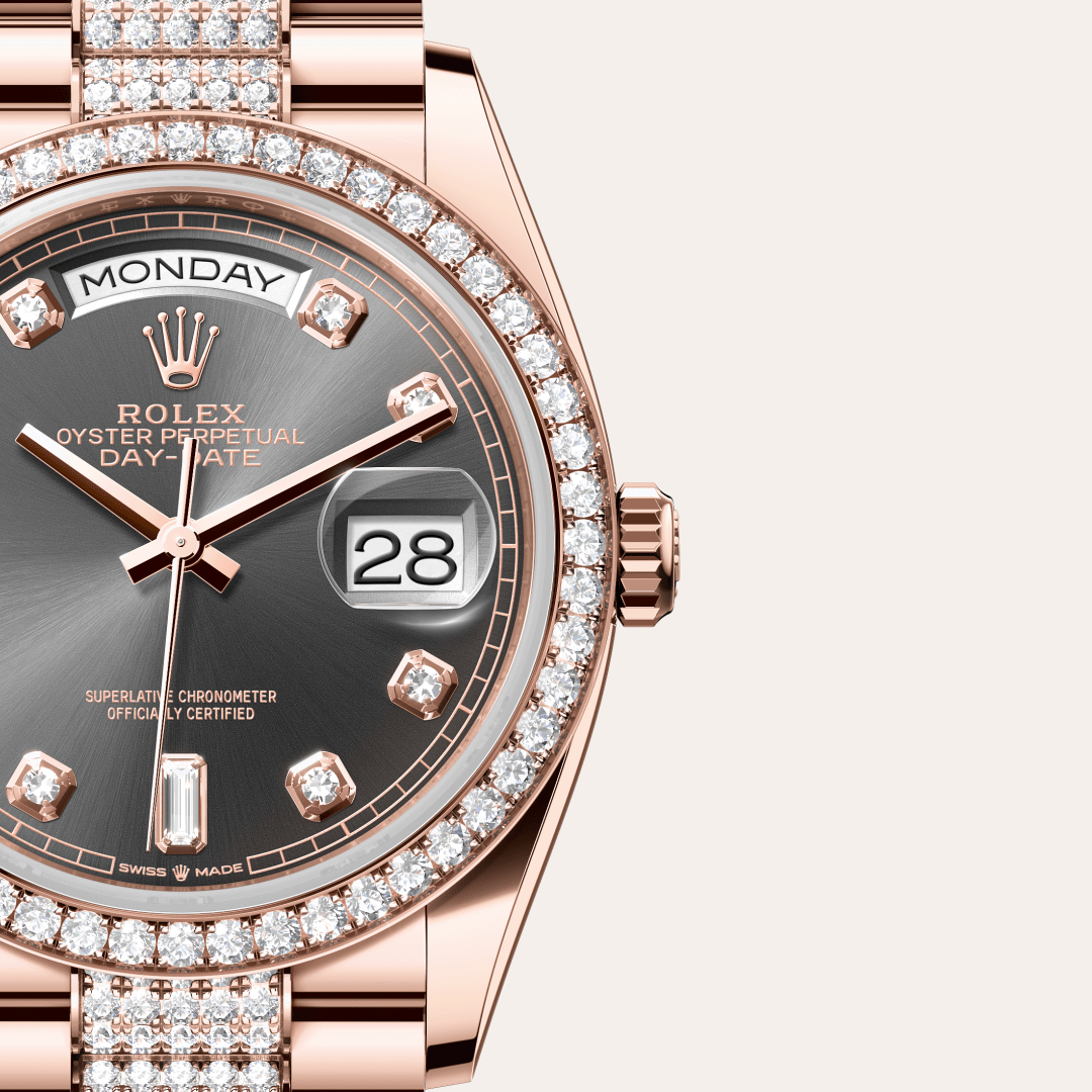 Rolex Day-Date 36 Oyster, 36 mm, Everose altın ve pırlanta M128345RBR-0053