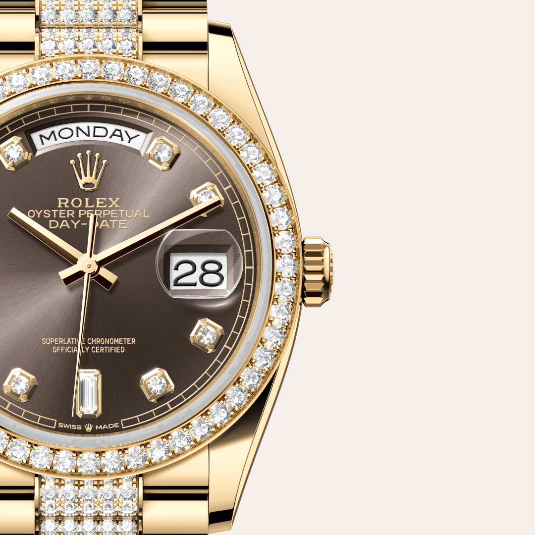 Rolex Day-Date 36 Oyster, 36 mm, sarı altın ve pırlanta M128348RBR-0007