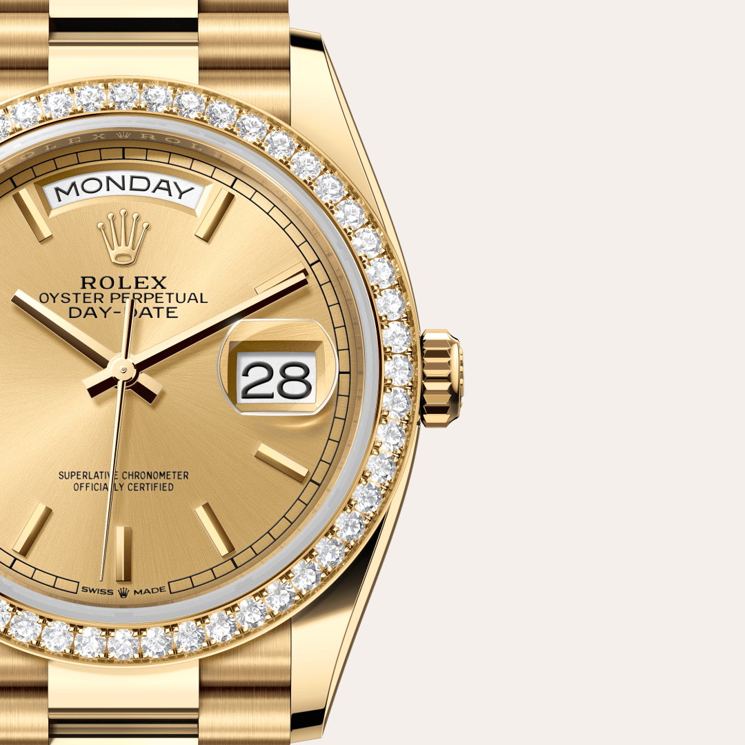 Rolex Day-Date 36 Oyster, 36 mm, sarı altın ve pırlanta M128348RBR-0026