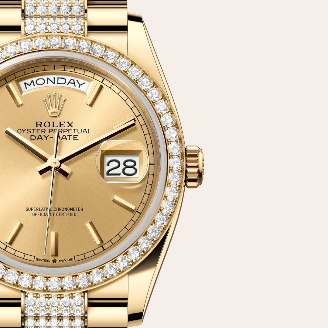 Rolex Day-Date 36 Oyster, 36 mm, sarı altın ve pırlanta M128348RBR-0027