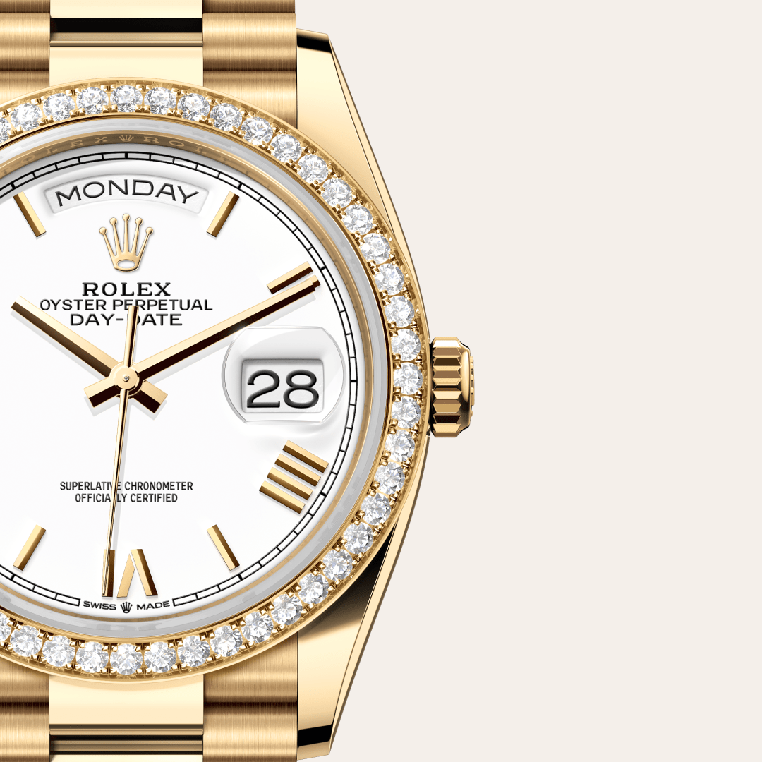 Rolex Day-Date 36 Oyster, 36 mm, sarı altın ve pırlanta M128348RBR-0064