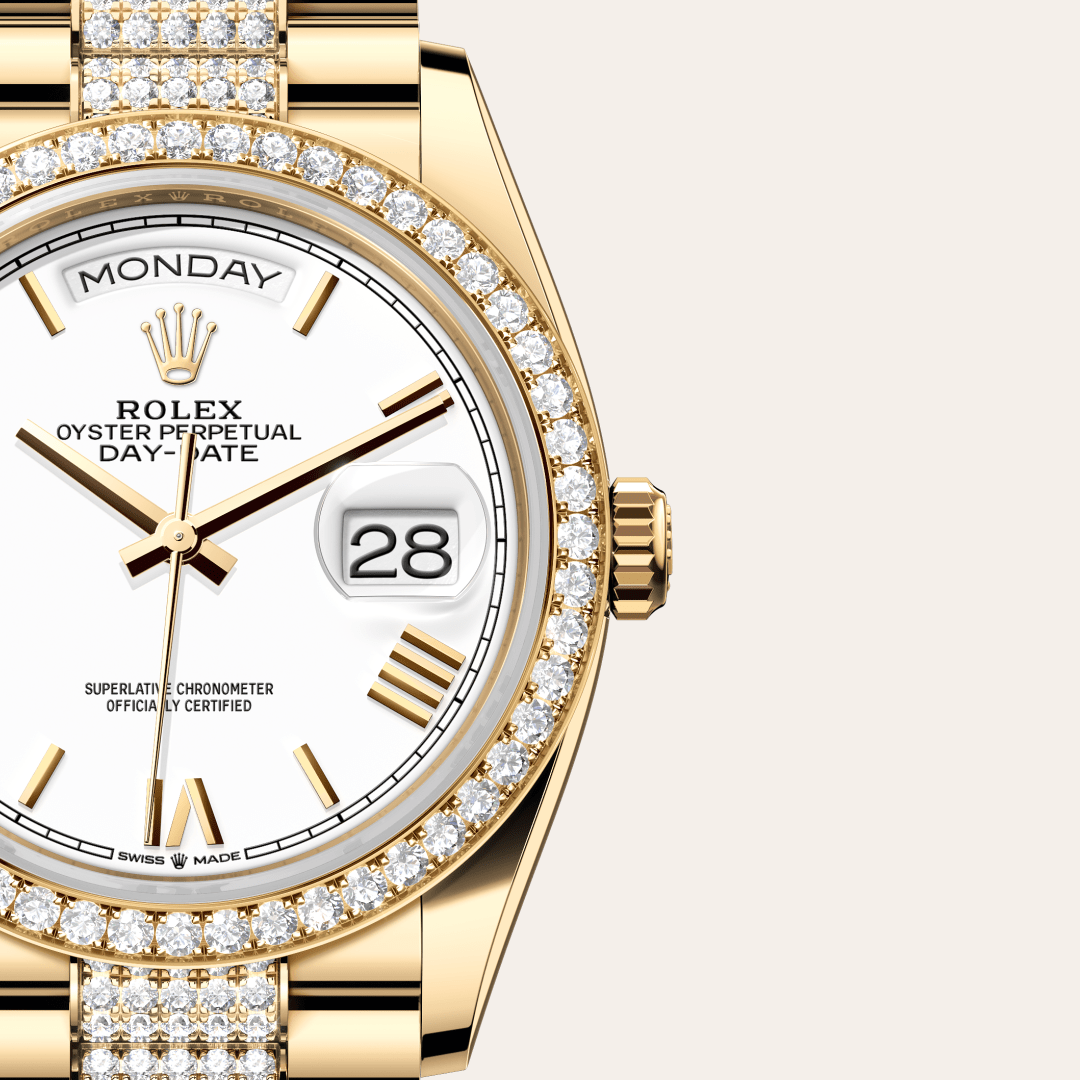 Rolex Day-Date 36 Oyster, 36 mm, sarı altın ve pırlanta M128348RBR-0065