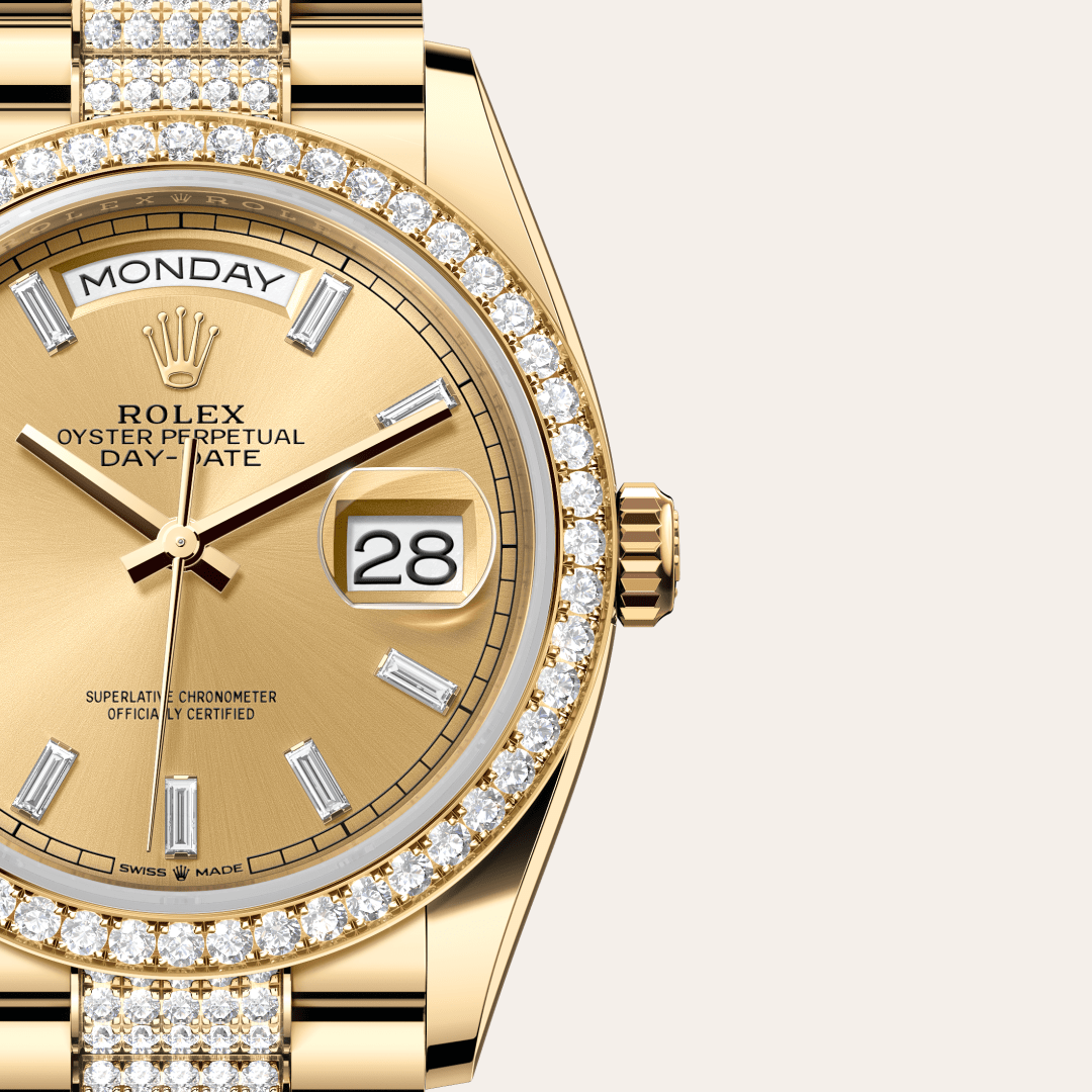 Rolex Day-Date 36 Oyster, 36 mm, sarı altın ve pırlanta M128348RBR-0081