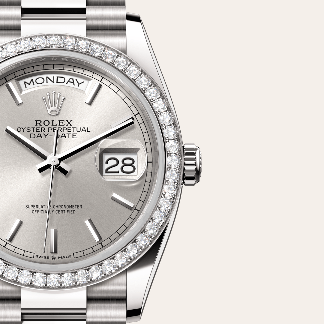 Rolex Day-Date 36 Oyster, 36 mm, beyaz altın ve pırlanta M128349RBR-0001