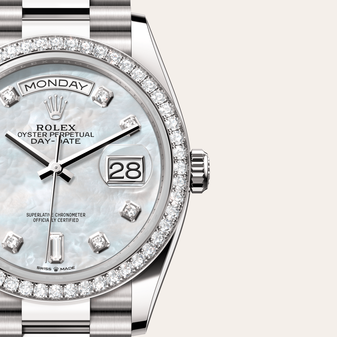 Rolex Day-Date 36 Oyster, 36 mm, beyaz altın ve pırlanta M128349RBR-0004