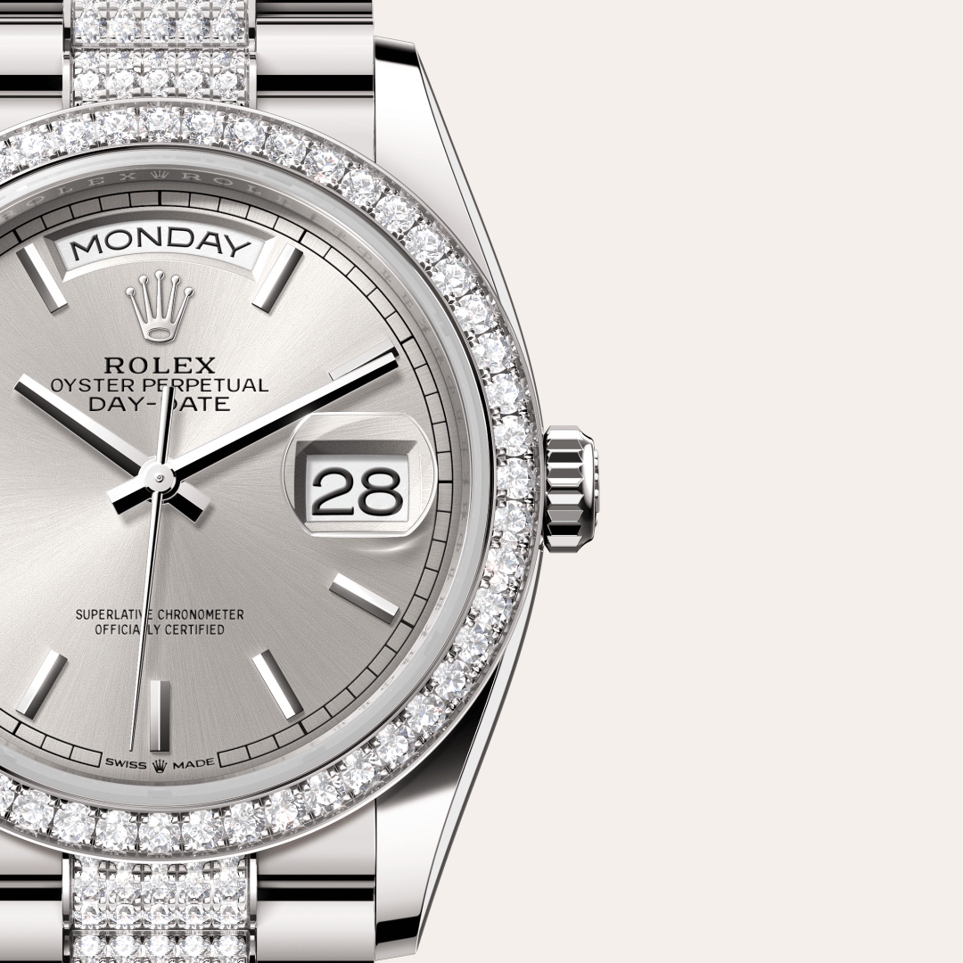 Rolex Day-Date 36 Oyster, 36 mm, beyaz altın ve pırlanta M128349RBR-0013