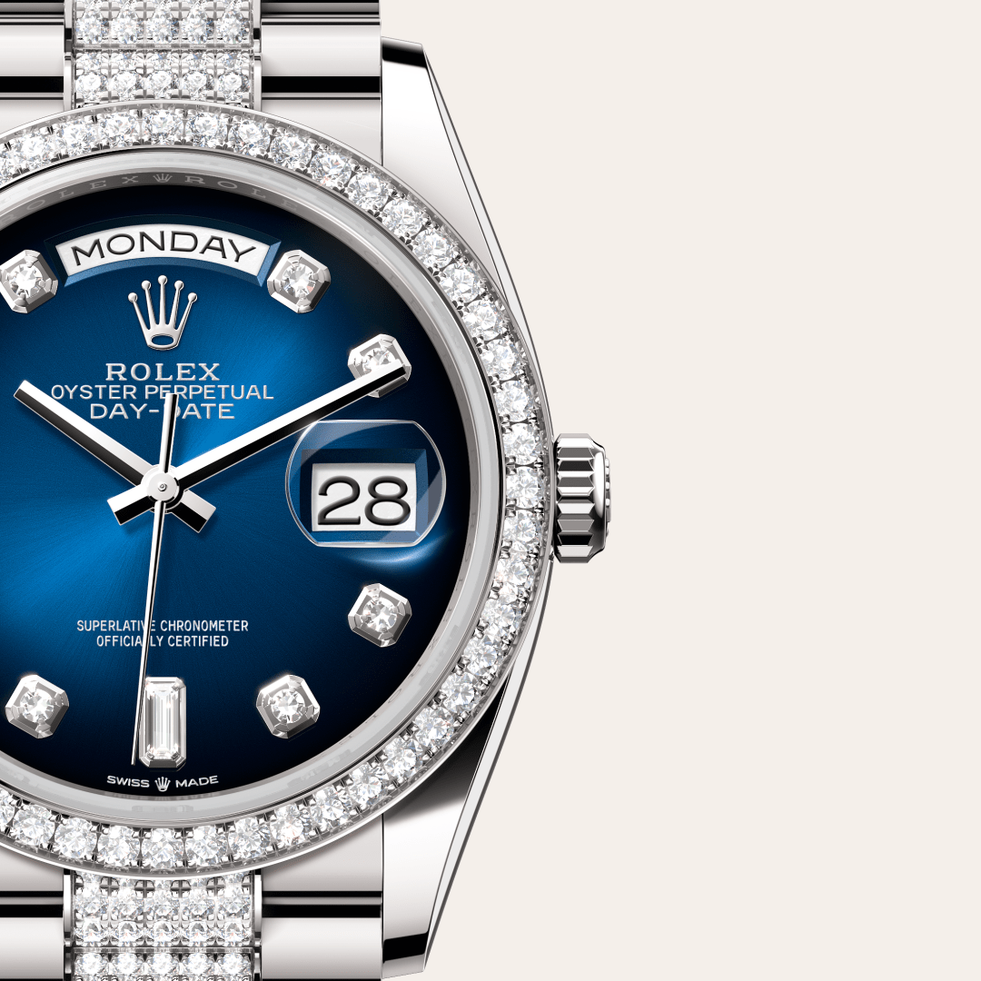 Rolex Day-Date 36 Oyster, 36 mm, beyaz altın ve pırlanta M128349RBR-0016