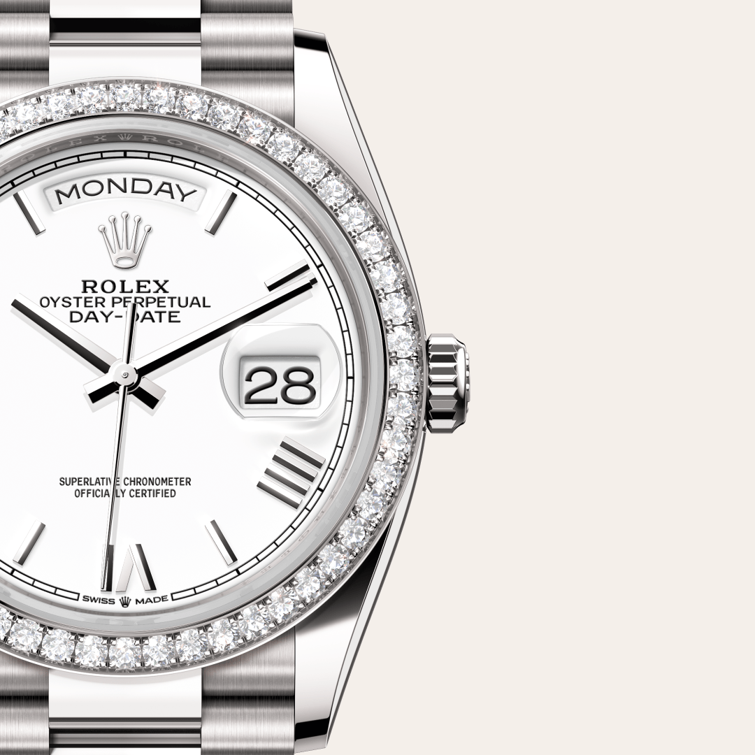 Rolex Day-Date 36 Oyster, 36 mm, beyaz altın ve pırlanta M128349RBR-0043