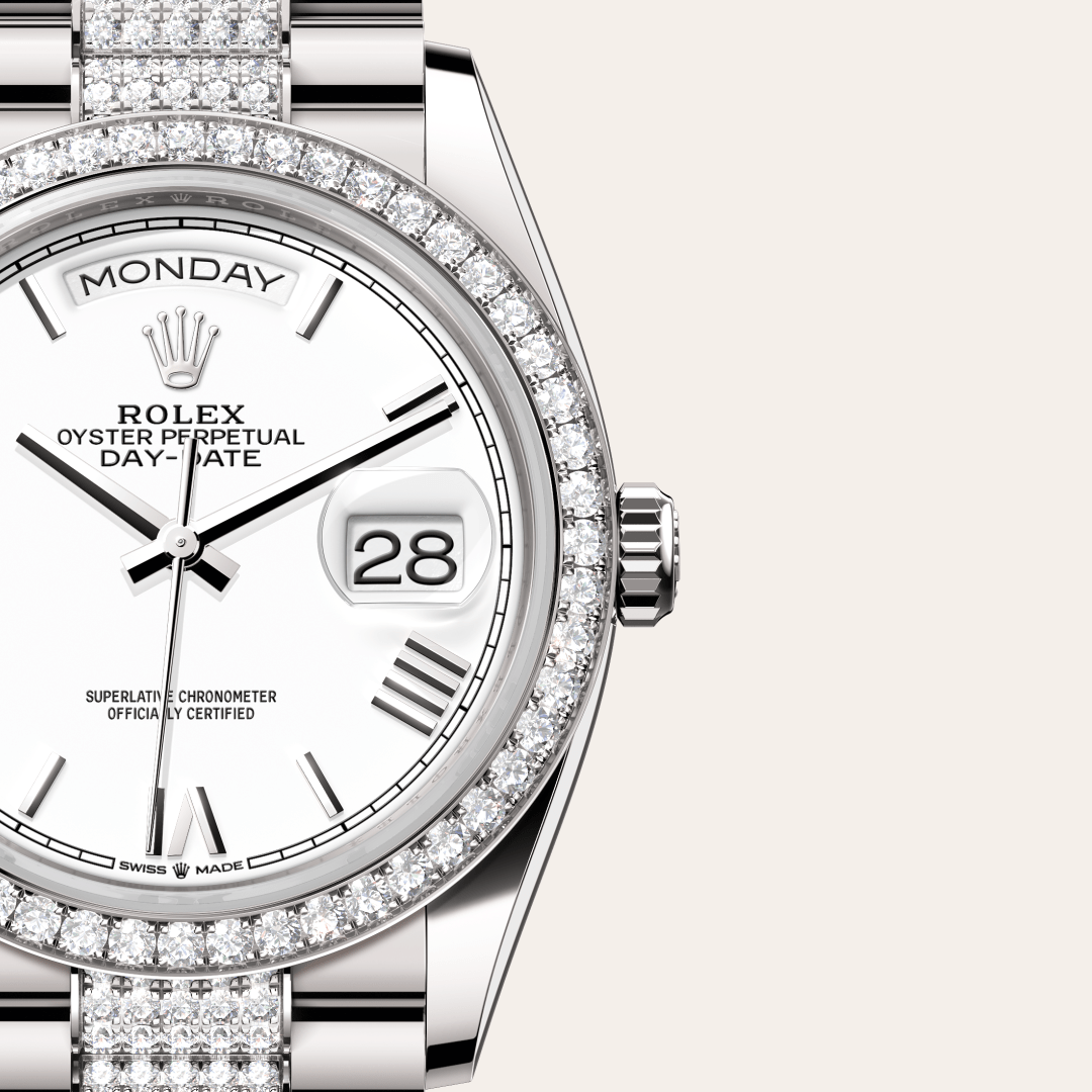 Rolex Day-Date 36 Oyster, 36 mm, beyaz altın ve pırlanta M128349RBR-0044