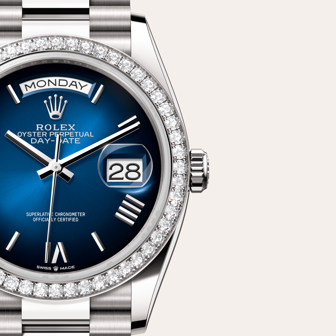 Rolex Day-Date 36 Oyster, 36 mm, beyaz altın ve pırlanta M128349RBR-0047