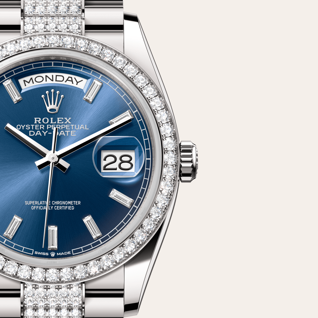 Rolex Day-Date 36 Oyster, 36 mm, beyaz altın ve pırlanta M128349RBR-0052