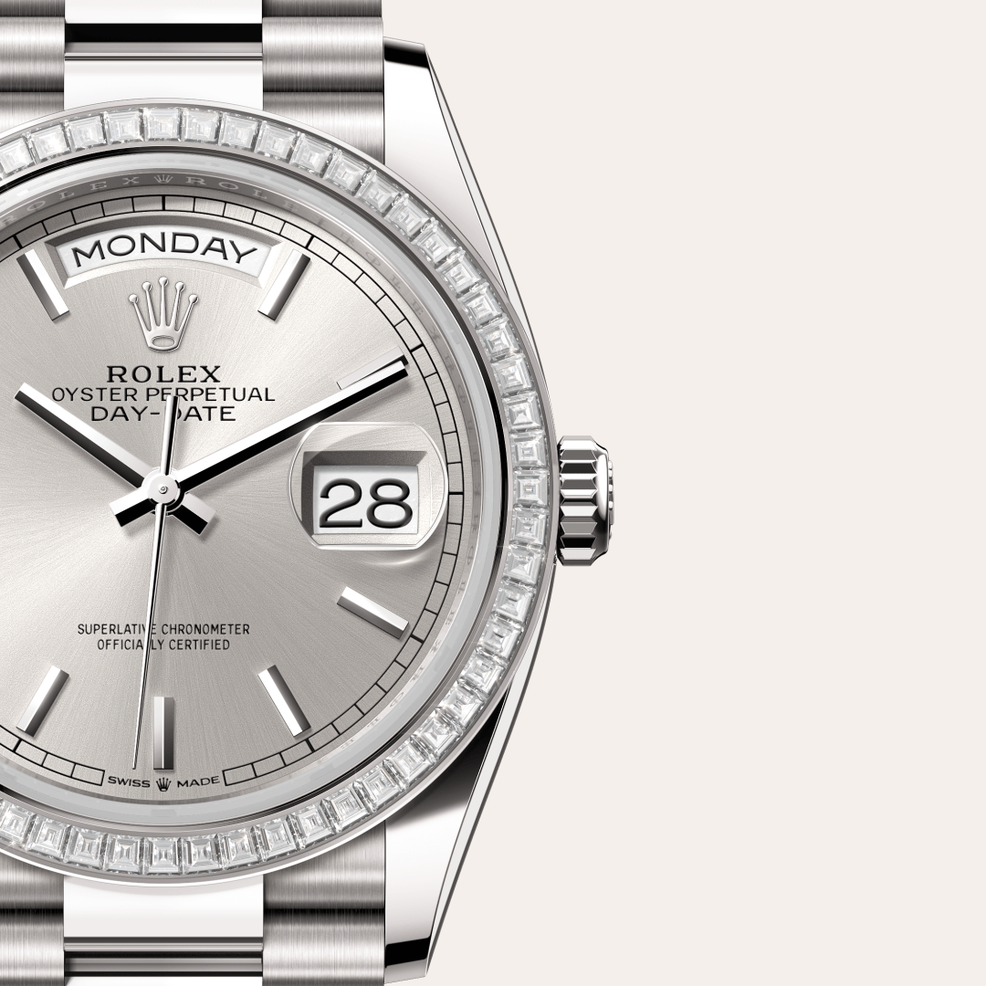 Rolex Day-Date 36 Oyster, 36 mm, beyaz altın ve pırlanta M128399TBR-0001