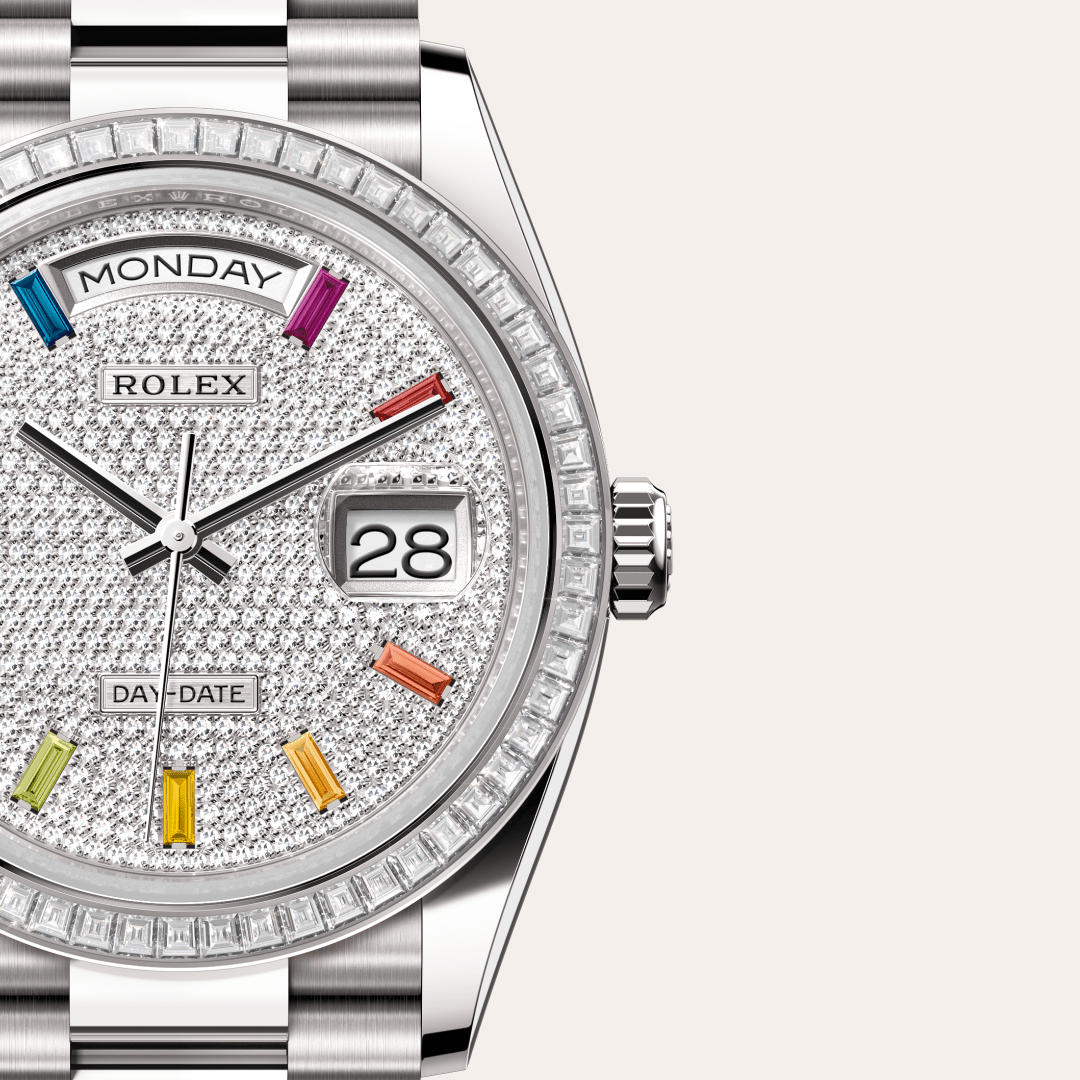 Rolex Day-Date 36 Oyster, 36 mm, beyaz altın ve pırlanta M128399TBR-0005