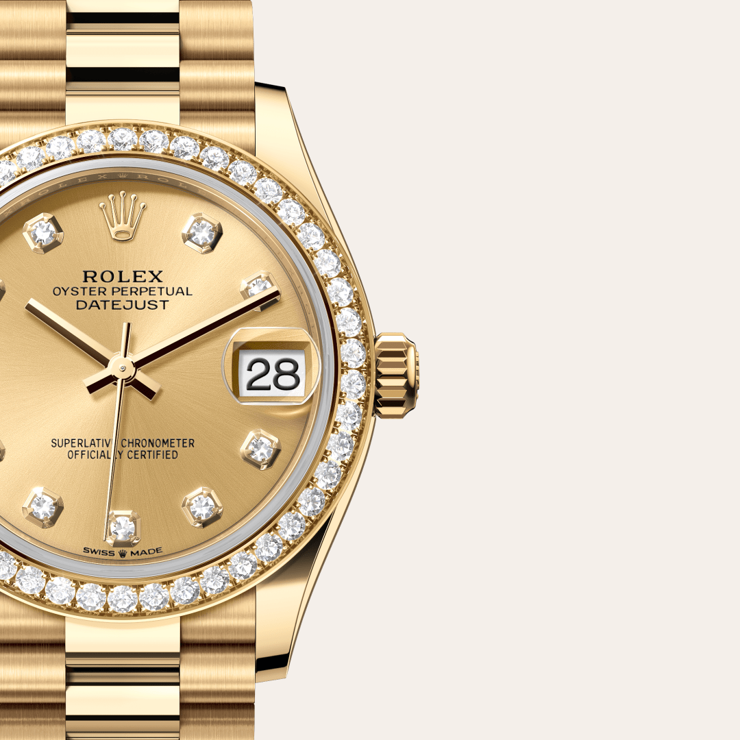 Rolex Datejust 31 Oyster, 31 mm, sarı altın ve pırlanta M278288RBR-0005