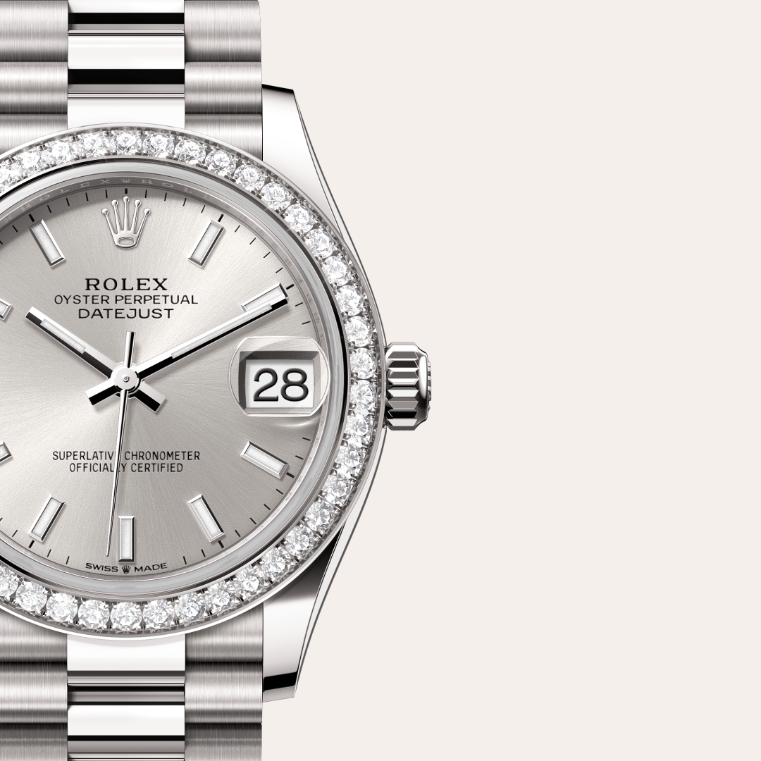 Rolex Datejust 31 Oyster, 31 mm, beyaz altın ve pırlanta M278289RBR-0012