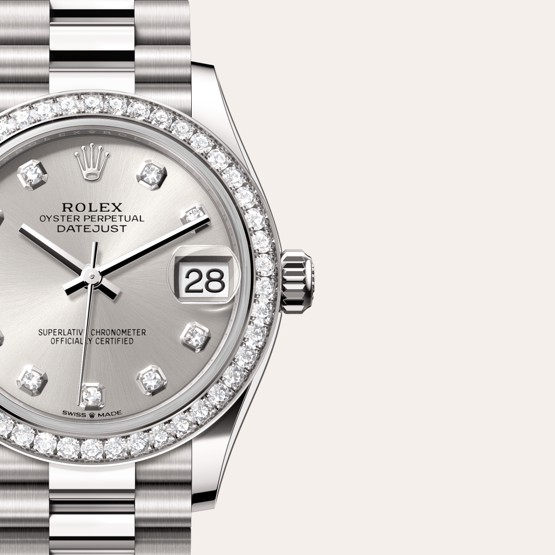 Rolex Datejust 31 Oyster, 31 mm, beyaz altın ve pırlanta M278289RBR-0021