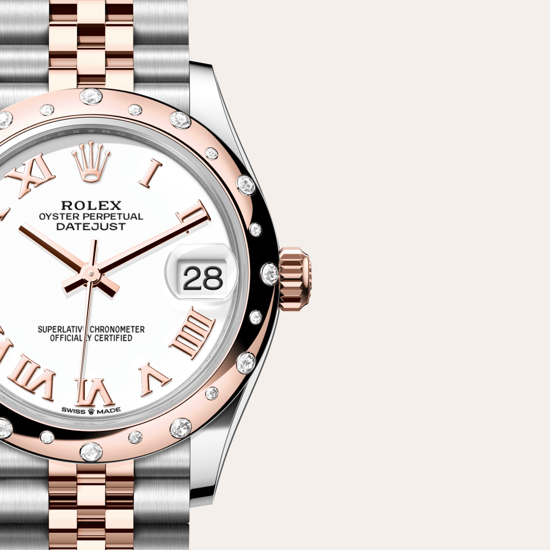 Rolex Datejust 31 Oyster, 31 mm, Oystersteel çelik, Everose altın ve pırlanta M278341RBR-0002