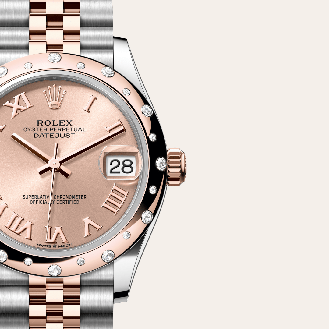 Rolex Datejust 31 Oyster, 31 mm, Oystersteel çelik, Everose altın ve pırlanta M278341RBR-0006