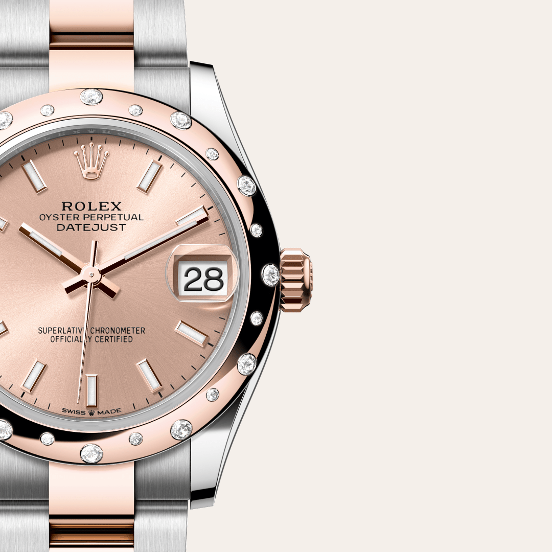 Rolex Datejust 31 Oyster, 31 mm, Oystersteel çelik, Everose altın ve pırlanta M278341RBR-0009