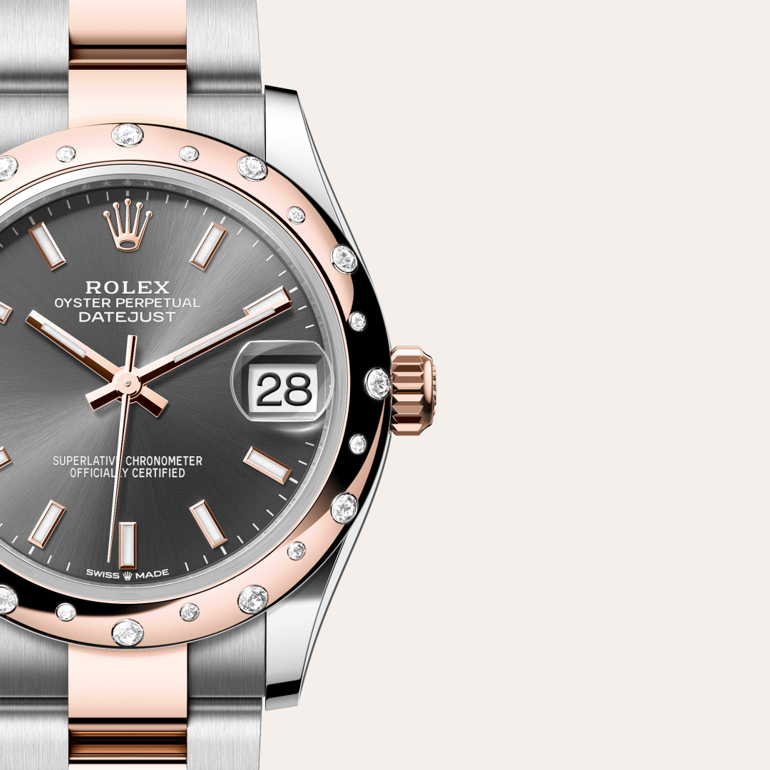 Rolex Datejust 31 Oyster, 31 mm, Oystersteel çelik, Everose altın ve pırlanta M278341RBR-0017