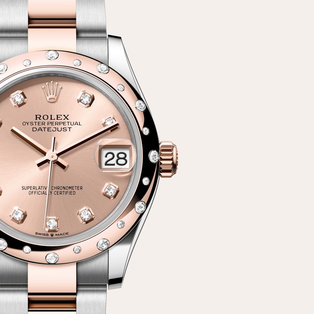 Rolex Datejust 31 Oyster, 31 mm, Oystersteel çelik, Everose altın ve pırlanta M278341RBR-0023