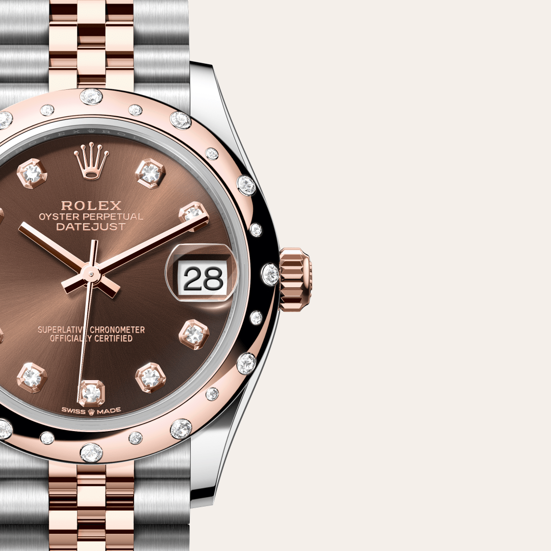 Rolex Datejust 31 Oyster, 31 mm, Oystersteel çelik, Everose altın ve pırlanta M278341RBR-0028