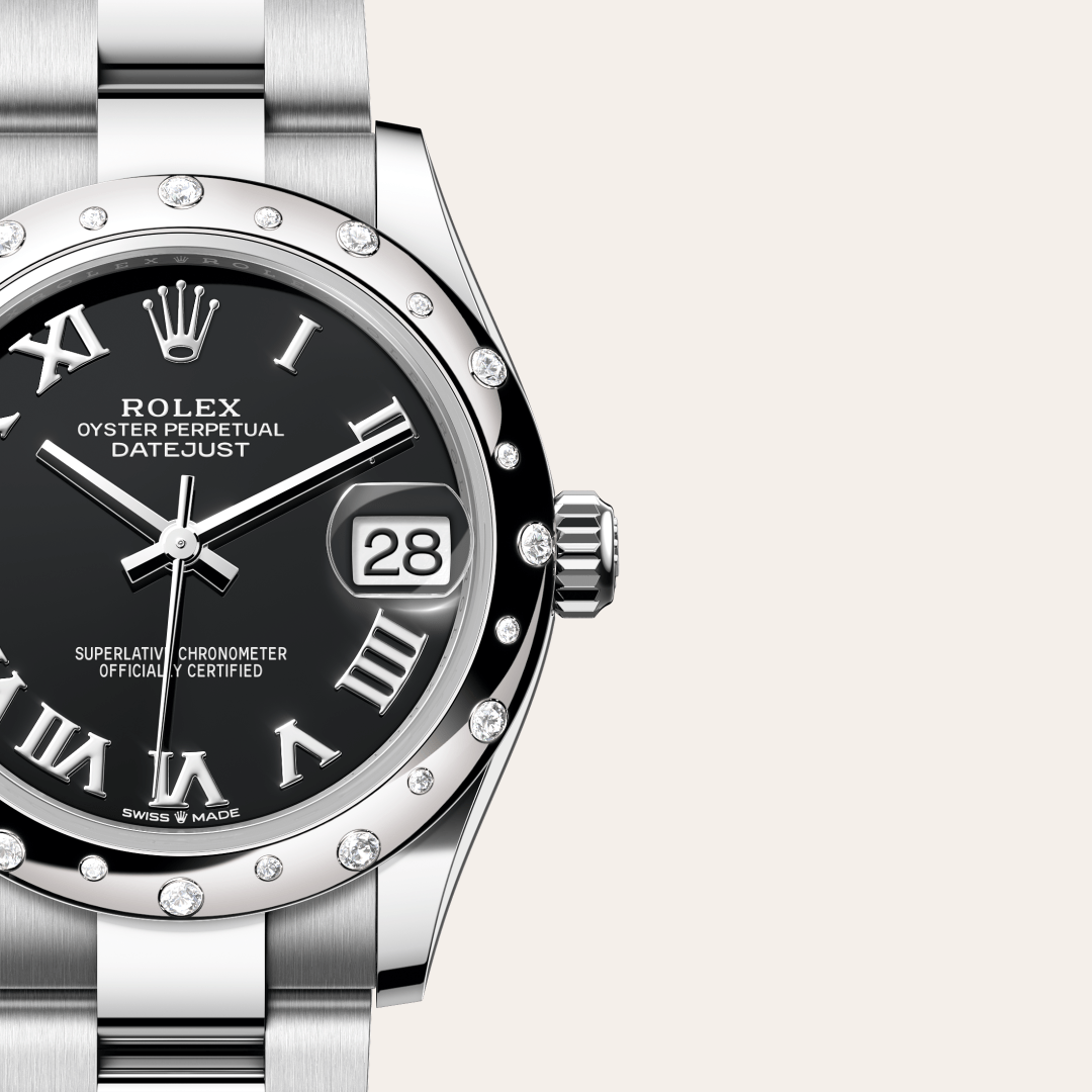 Rolex Datejust 31 Oyster, 31 mm, Oystersteel çelik, beyaz altın ve pırlanta M278344RBR-0001