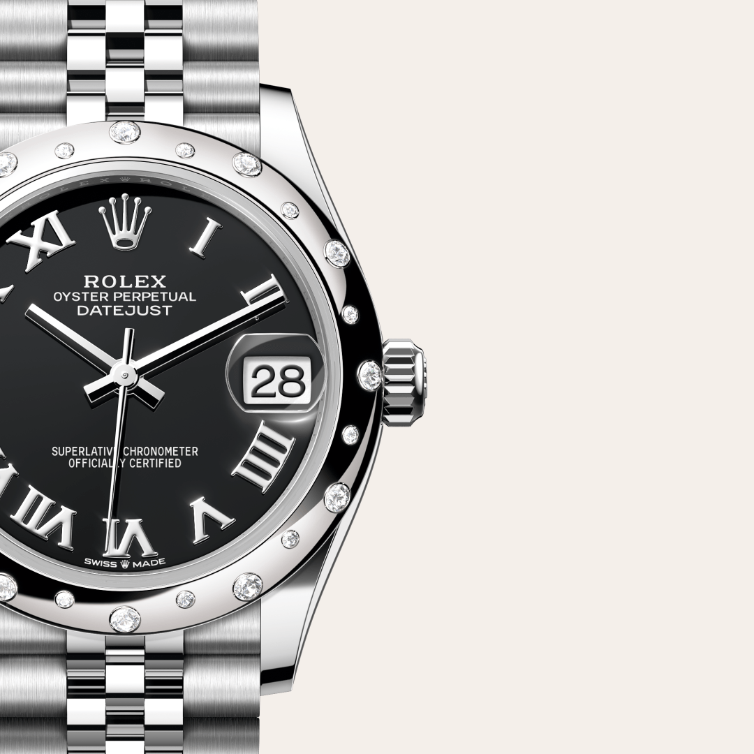 Rolex Datejust 31 Oyster, 31 mm, Oystersteel çelik, beyaz altın ve pırlanta M278344RBR-0002