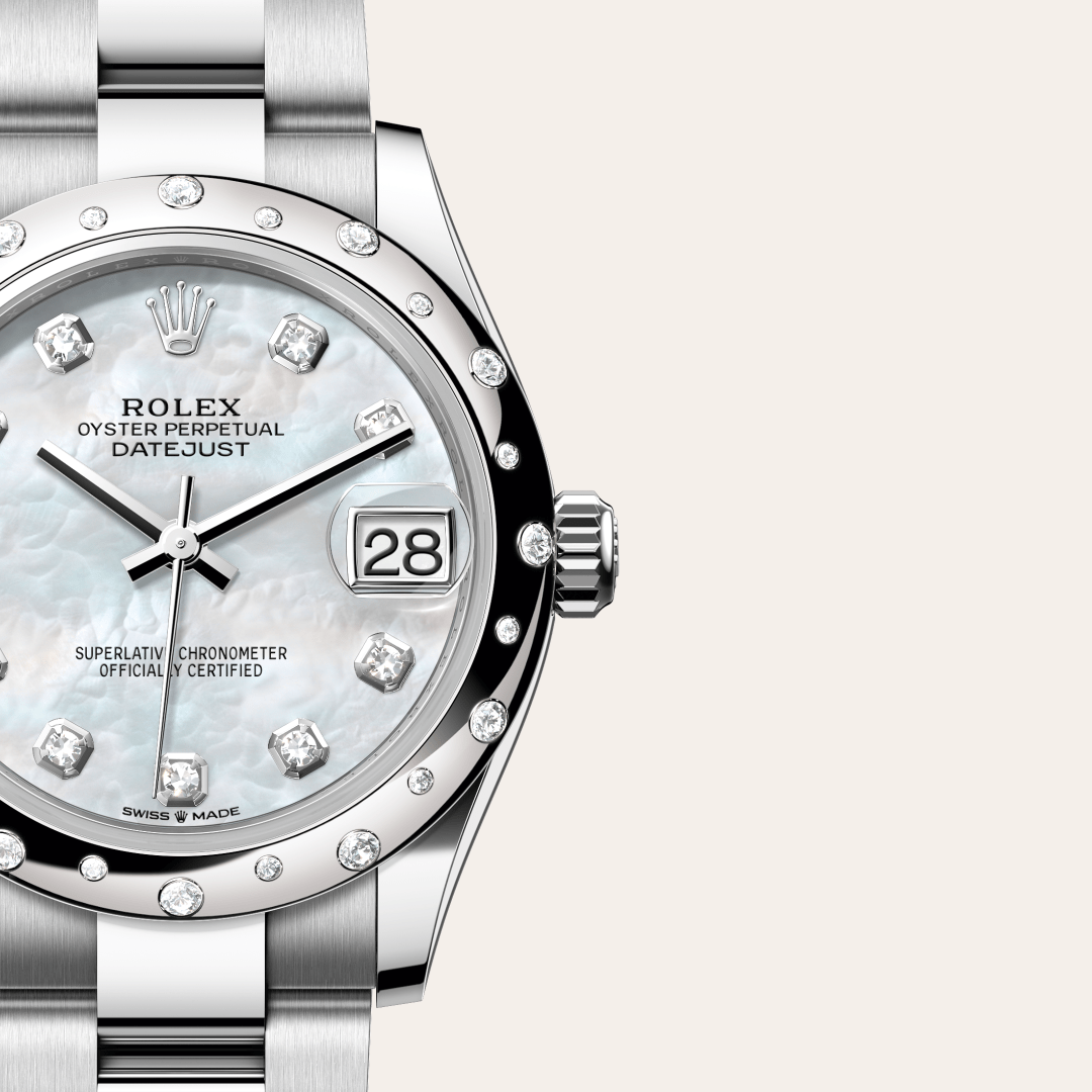 Rolex Datejust 31 Oyster, 31 mm, Oystersteel çelik, beyaz altın ve pırlanta M278344RBR-0005