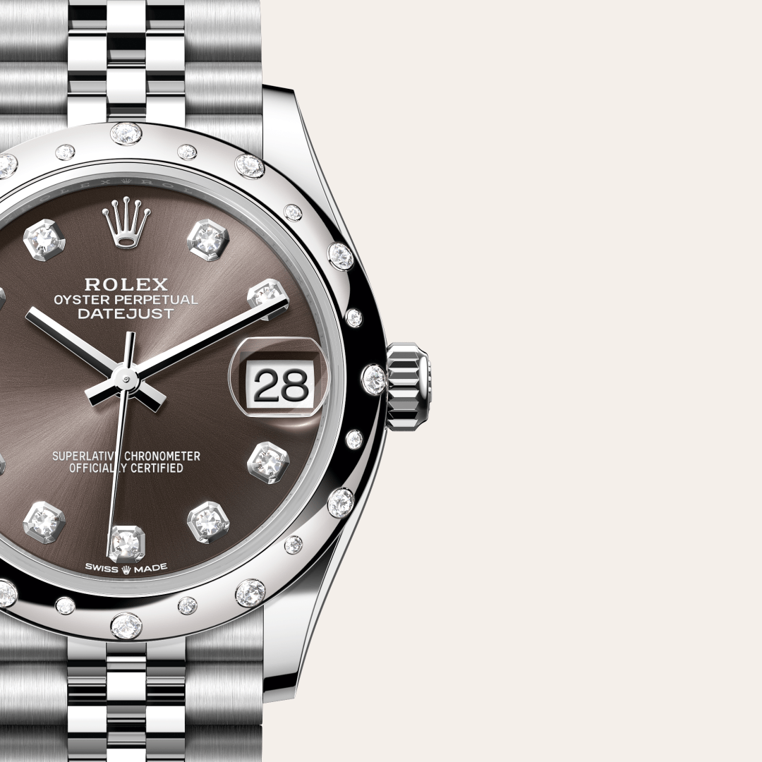 Rolex Datejust 31 Oyster, 31 mm, Oystersteel çelik, beyaz altın ve pırlanta M278344RBR-0008