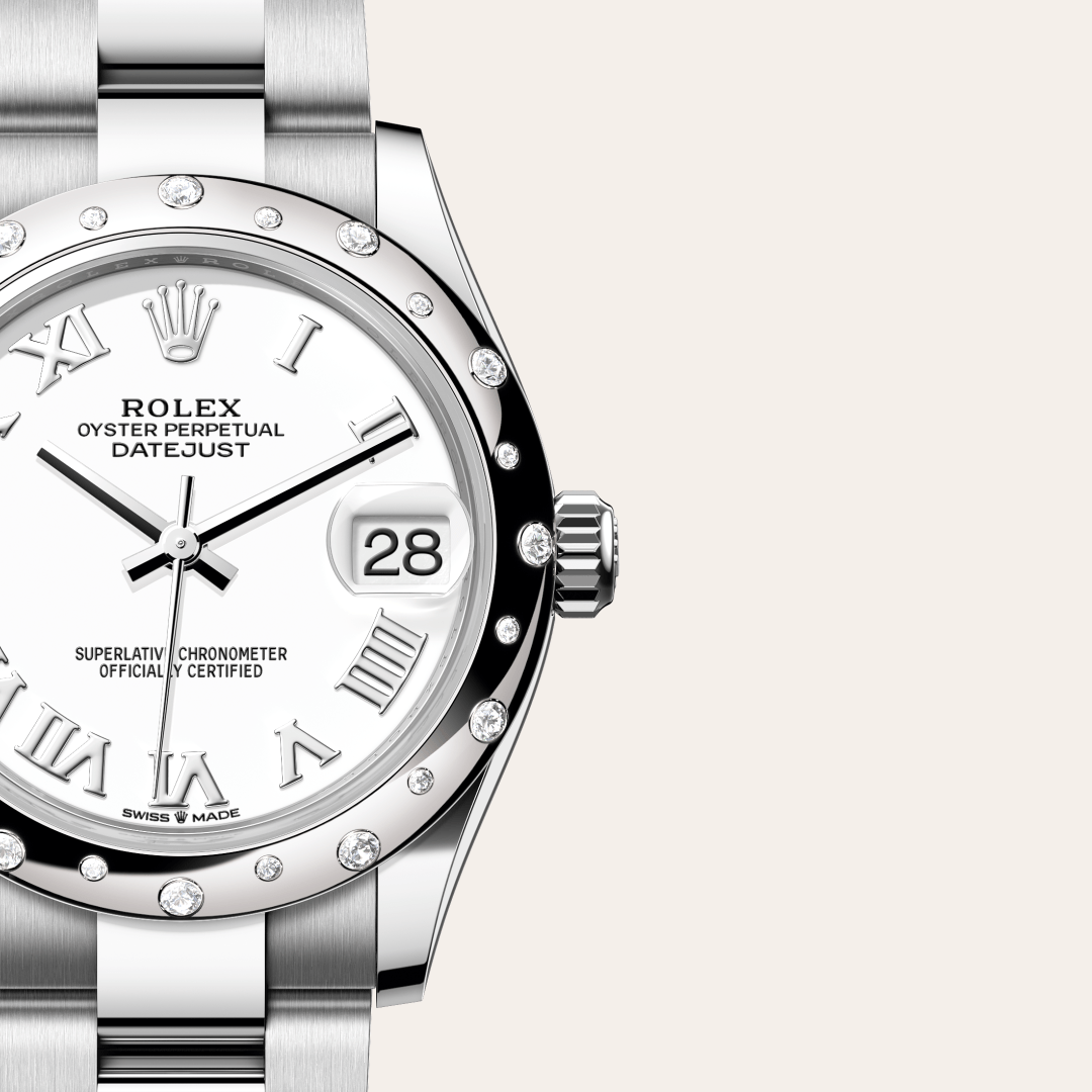 Rolex Datejust 31 Oyster, 31 mm, Oystersteel çelik, beyaz altın ve pırlanta M278344RBR-0011
