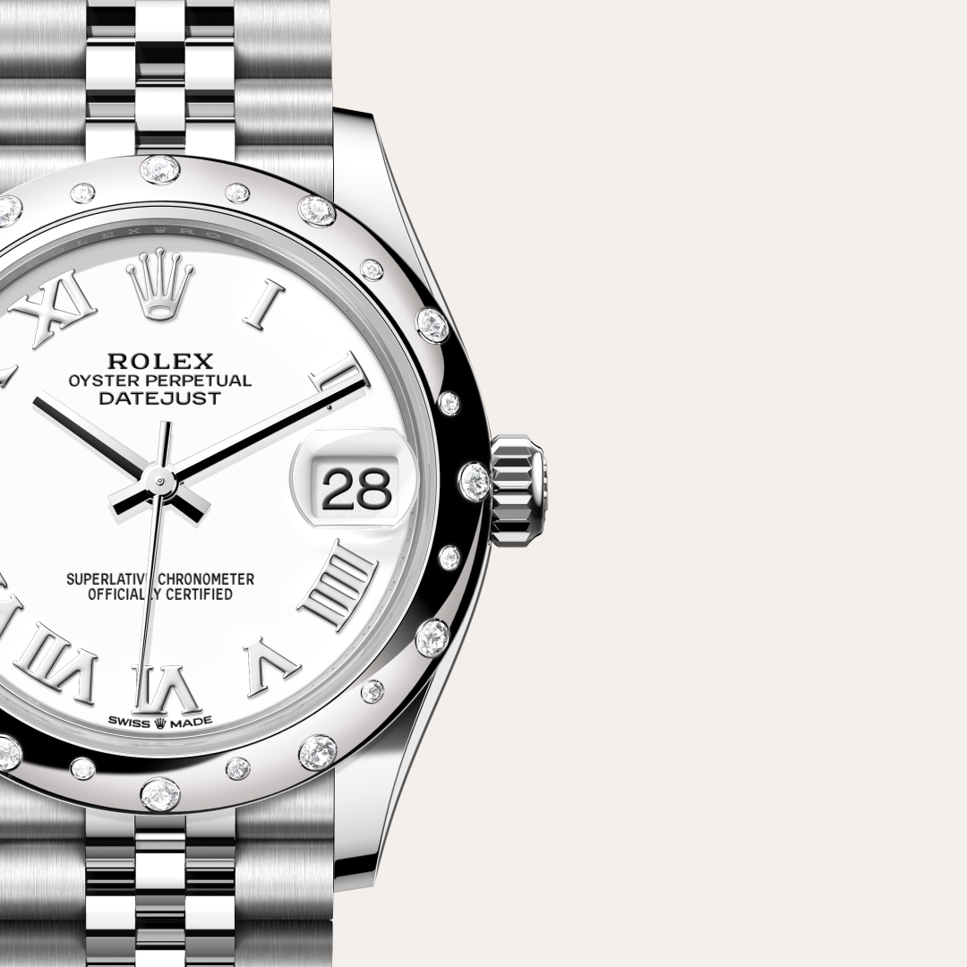 Rolex Datejust 31 Oyster, 31 mm, Oystersteel çelik, beyaz altın ve pırlanta M278344RBR-0012