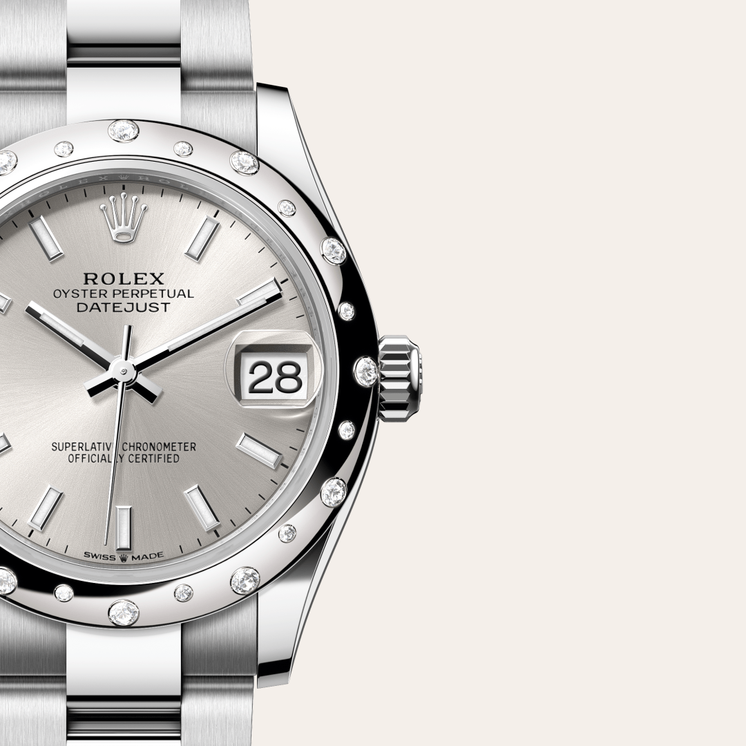 Rolex Datejust 31 Oyster, 31 mm, Oystersteel çelik, beyaz altın ve pırlanta M278344RBR-0013