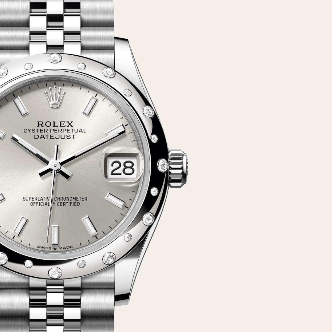 Rolex Datejust 31 Oyster, 31 mm, Oystersteel çelik, beyaz altın ve pırlanta M278344RBR-0014