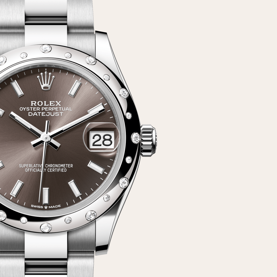 Rolex Datejust 31 Oyster, 31 mm, Oystersteel çelik, beyaz altın ve pırlanta M278344RBR-0017