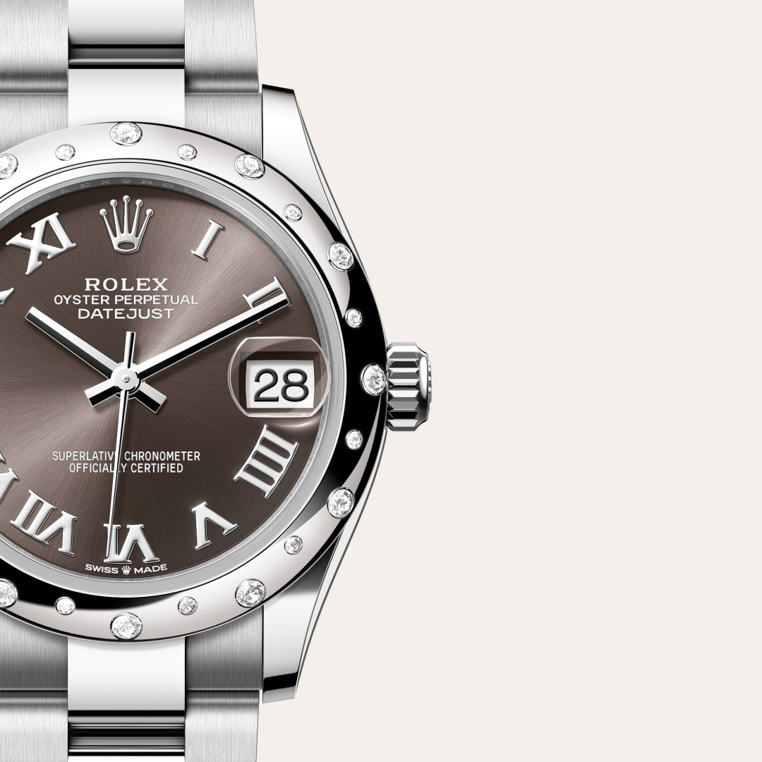 Rolex Datejust 31 Oyster, 31 mm, Oystersteel çelik, beyaz altın ve pırlanta M278344RBR-0023