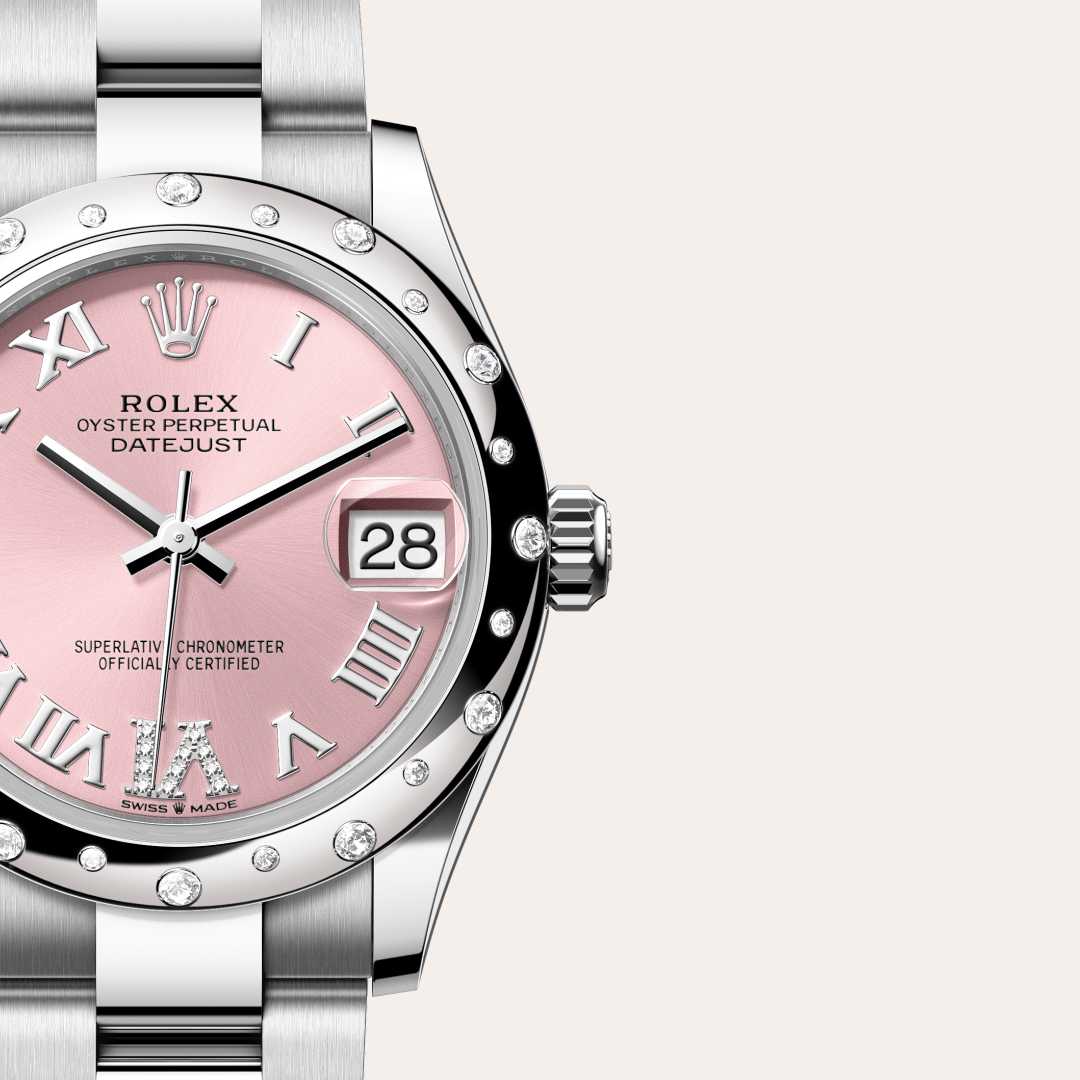 Rolex Datejust 31 Oyster, 31 mm, Oystersteel çelik, beyaz altın ve pırlanta M278344RBR-0025