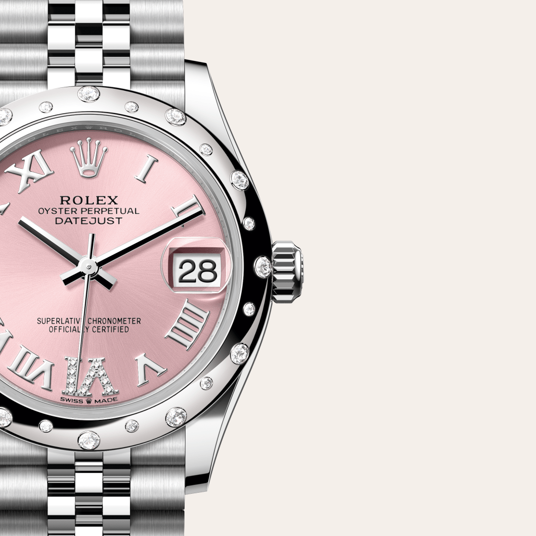 Rolex Datejust 31 Oyster, 31 mm, Oystersteel çelik, beyaz altın ve pırlanta M278344RBR-0026