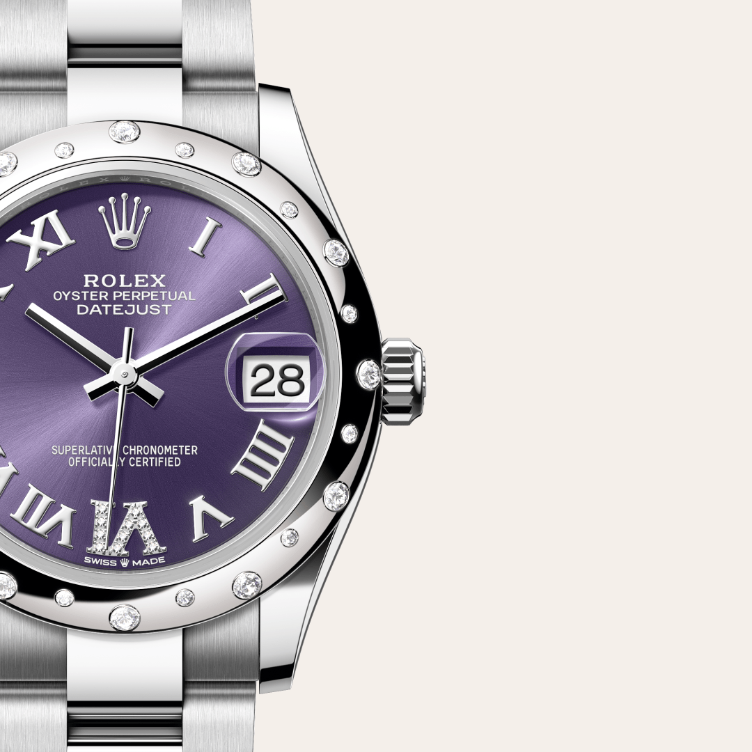 Rolex Datejust 31 Oyster, 31 mm, Oystersteel çelik, beyaz altın ve pırlanta M278344RBR-0027